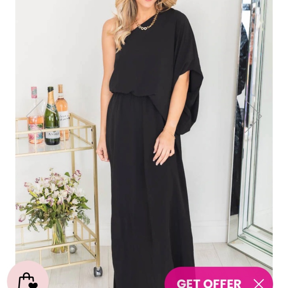 Pink Lily Black FOUND MY FOREVER BLACK ONE SHOULDER MAXI DRESS
